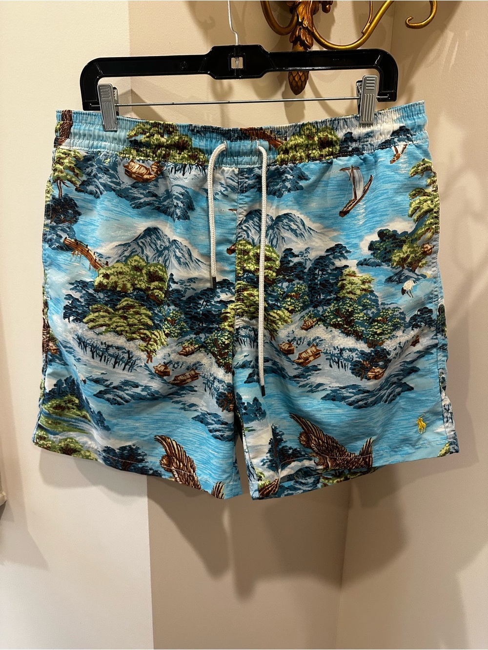 Men's Polo Ralph Lauren Hawaiian Print Swim Shorts - Light Blue size Large